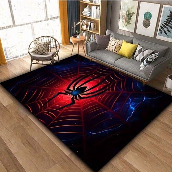 Spider Web Pattern Area Rug with Non-Slip Rubber Bottom
