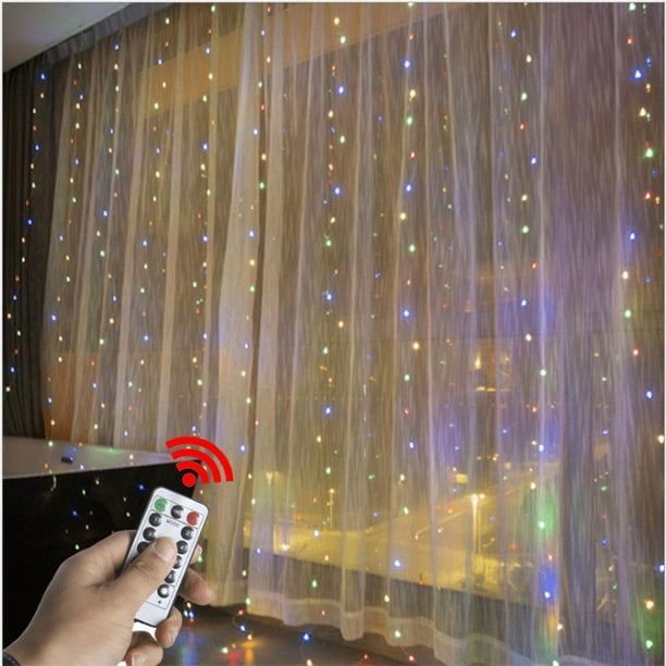 Cortina de luces de alambre de cobre con 8 funciones y control remoto por USB, con gancho para colgar, luces LED de estrella para decoración navideña