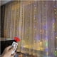 thumbnail image 1 of Cortina de luces de alambre de cobre con 8 funciones y control remoto por USB, con gancho para colgar, luces LED de estrella para decoración navideña, 1 of 5