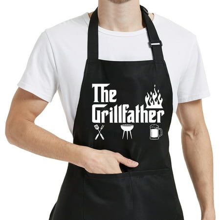 

Funny Grilling Aprons for Men with Pockets The Grillfather Kitchen Cooking BBQ Apron for Dad Man Husband Grill Gifts for Birthday Christmas Thanksgiving