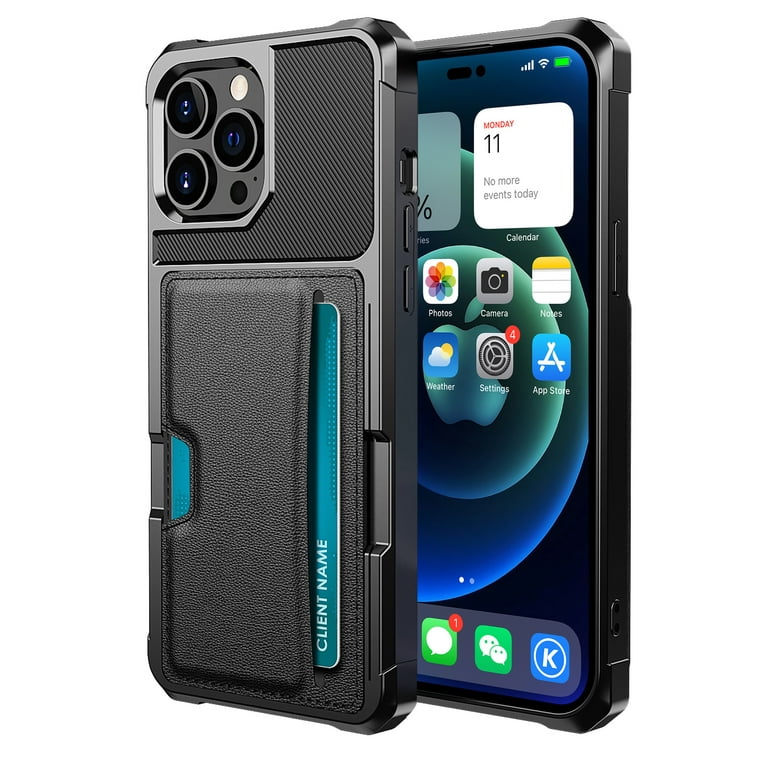 Sanimore for iPhone I14 Pro Max 6.7 inch 2022 Case, PU Leather Skin Anti-drop PC Backplane Card Slot [Up to 2 Cards] Magnetic Car Mount Hybird Armor