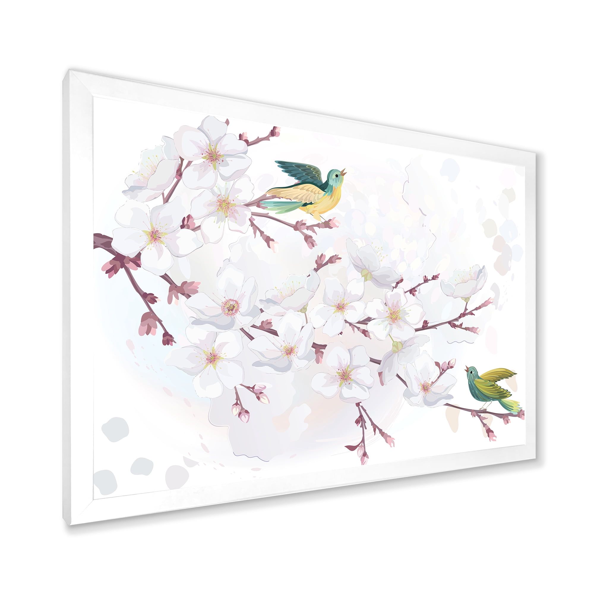 Designart 'Blossoming Cherry Tree and Birds' Traditional Framed Art Print