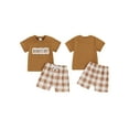thumbnail image 2 of Baby Toddler Boys Summer Shorts Clothing Set, 6 9 12 18 24 Months Short Sleeve Embroidery Letters T-shirt with Plaid Shorts Outfit, 2 of 9