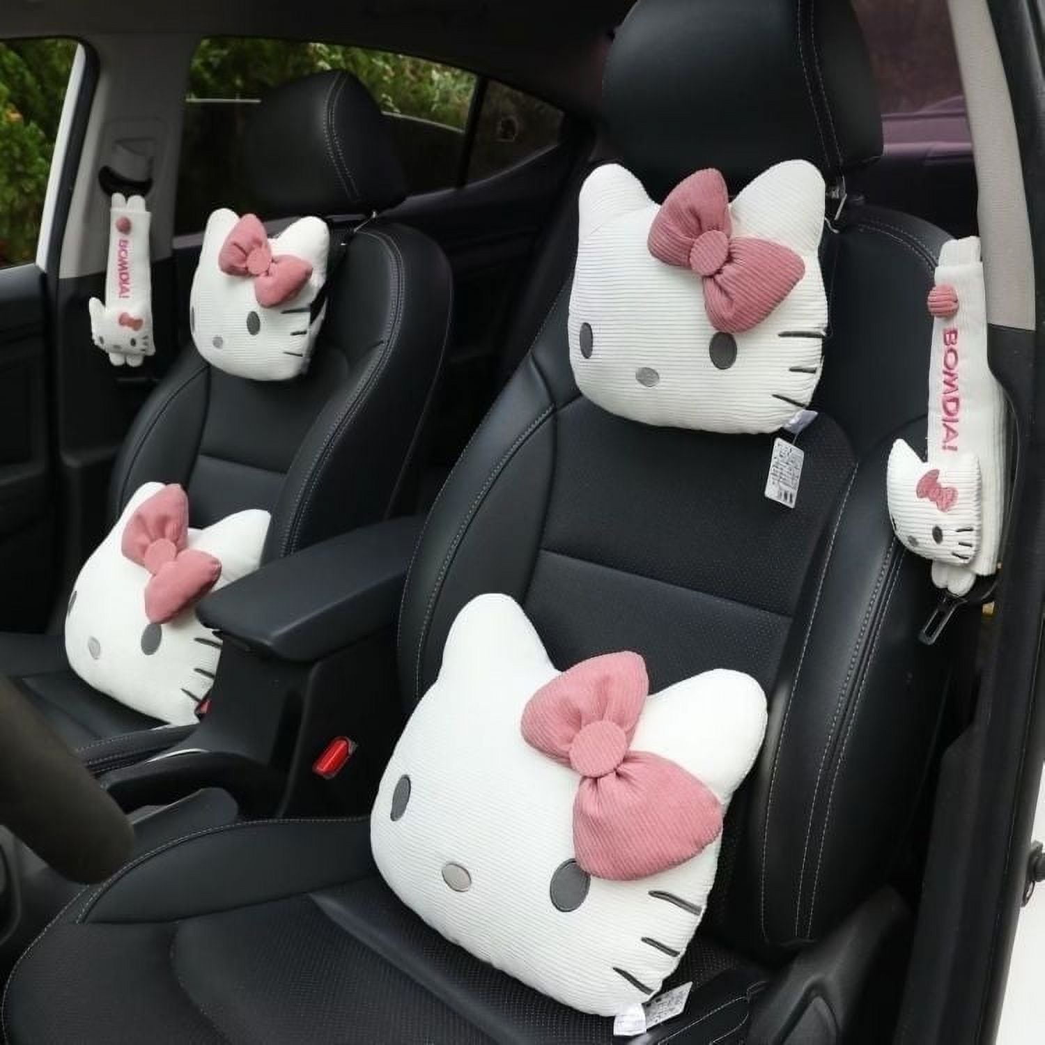 2pcs Heart Pochacco Auto Car Neck Pillow Headrest Seatbelt Cover