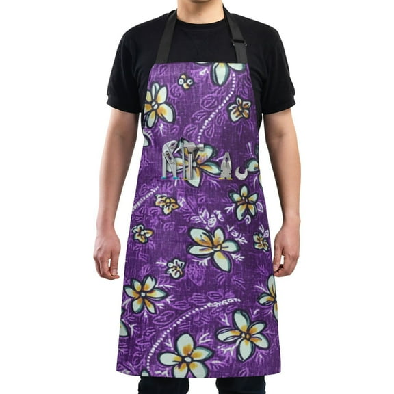Floral Design on Purple Chef Kitchen Apron with Pockets for Women Waterproof Aprons for Cooking Baking