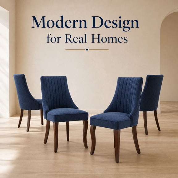 GOMYHOME Dining Chairs Set of 4, Blue Upholstered Chairs, Solid Wood Legs, Modern Kitchen Seating