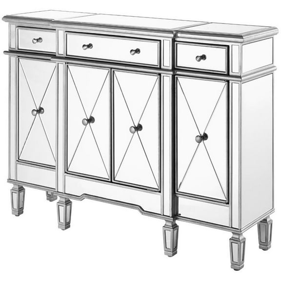 Pemberly Row 4 Door 48" Mirrored Sideboard in Antique Silver
