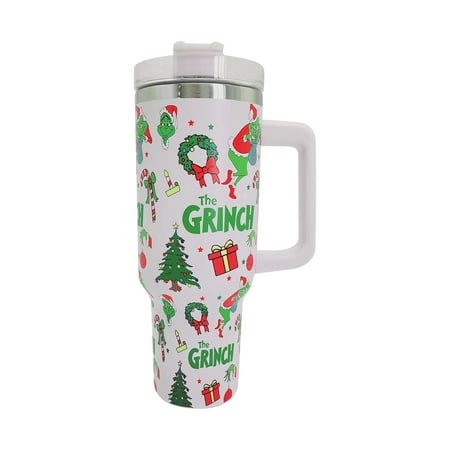 

Safeydaddy Grinch Christmas Tumbler with Handle 40 OZ Adventure Quencher Travel Tumbler Stainless Steel Insulated Mug Maintains Heat Cold Ice for Hours for Coffee Beer Water Beverages H