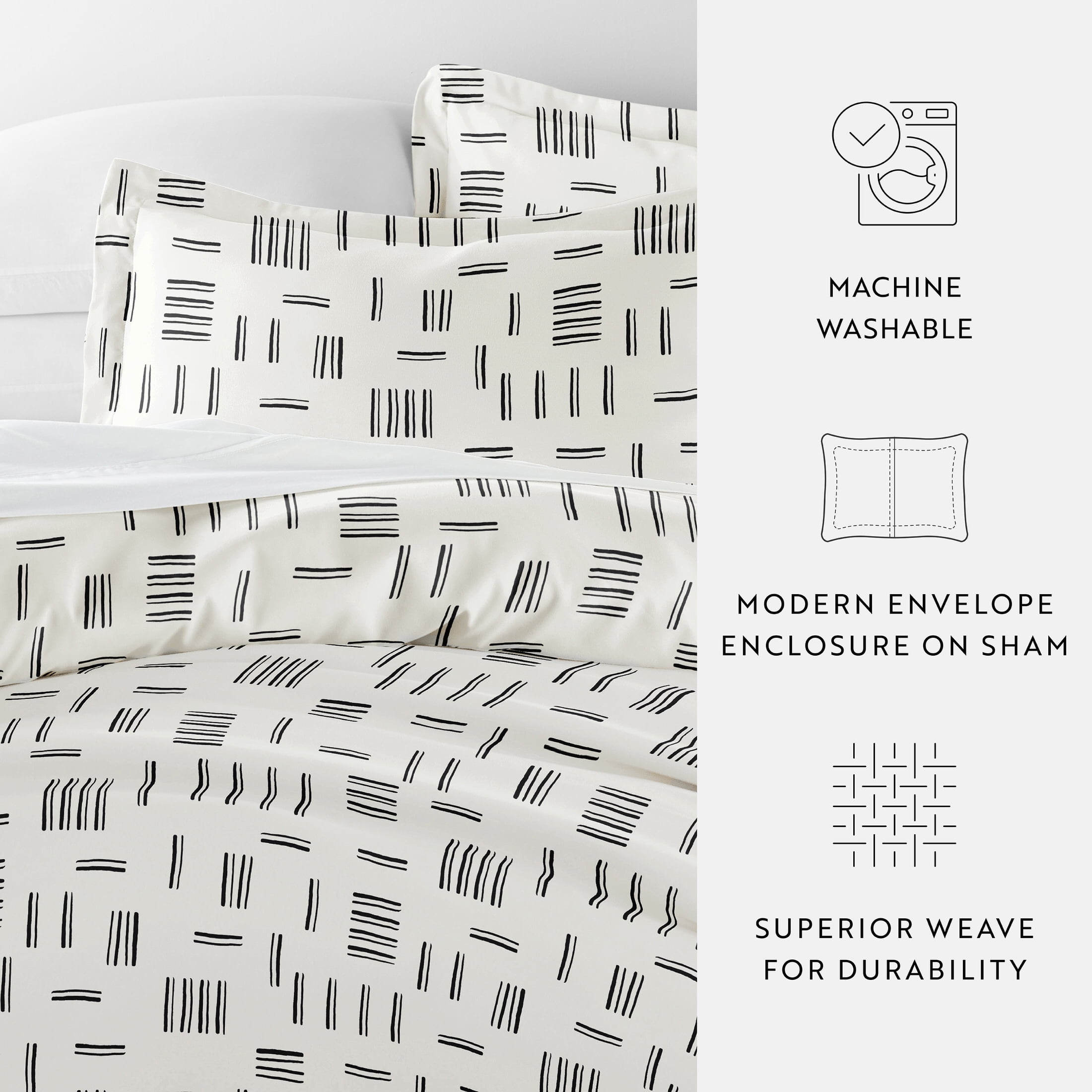 Noble Linens Gray Geo Dash 2-Piece Duvet Cover Set, Twin/Twin XL