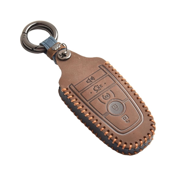 Crazy Horse Leather Key Fob Cover Case for Ford F-150 F-250 F-350 Explorer Escape Edge Mustang Fusion 5-Button Smart Remote, Blue Protective Shell with Metal Buckle