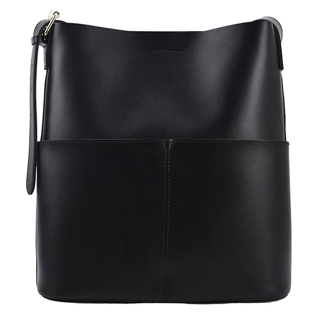 Bolso Tipo Cubo Cuero para Mujer Bolso Mensajero Con Múltiples Bolsillos Bolso Comprador (negro)