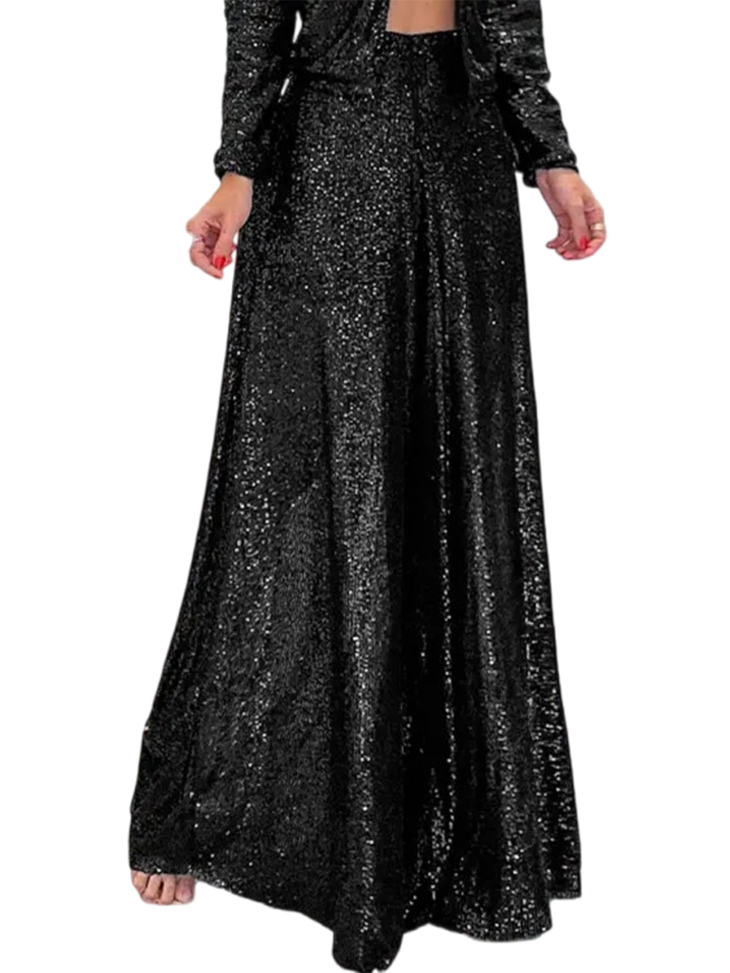 Pantalon Femme à Paillettes Taille Haute - Jambe Large Style Années 70 Disco Danse