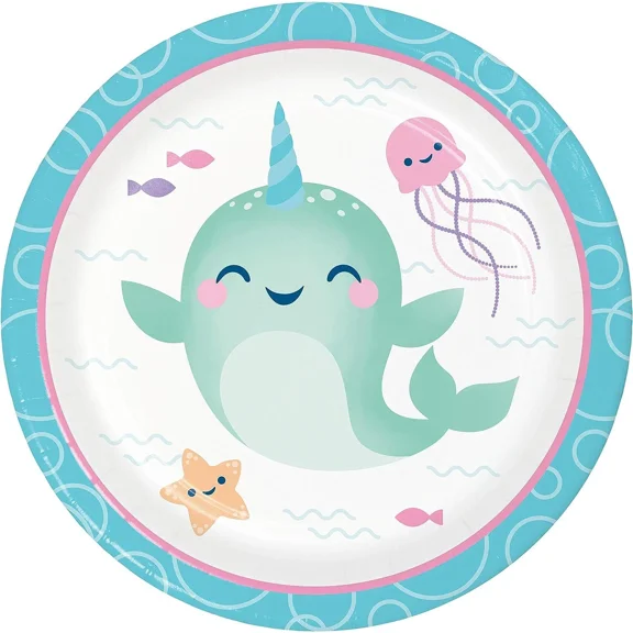 Narwhal Party Whale Sea Animal Summer Luau Theme Party 7" Paper Dessert Plates