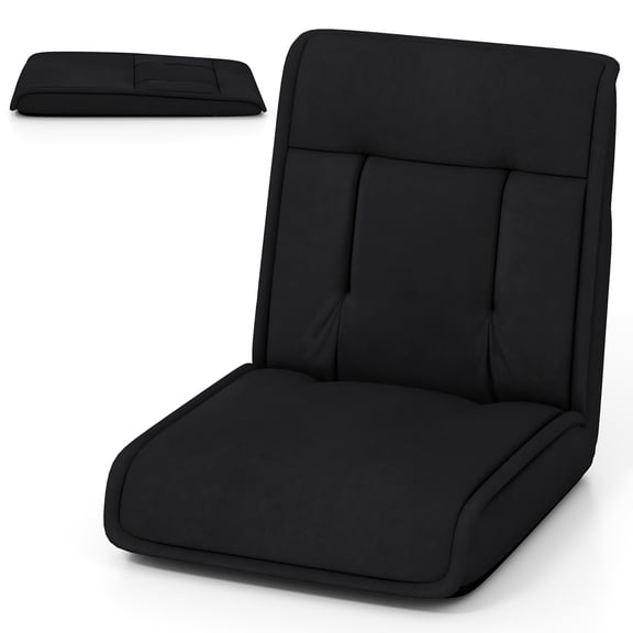 Gymax Folding Floor Chair Convertible Lazy Sofa Chair w/ Adjustable Backrest Black