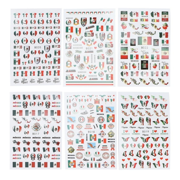 Juego de 6 hojas de pegatinas autoadhesivas para decoración de uñas Nikou con bandera mexicana