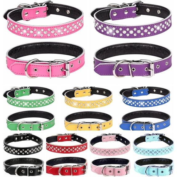 1Pack Rhinestone Dog Collar, Adjustable Cute Dazzling Sparkling Soft Leather Dog Collar Crystal Diamond Pet Dog Puppy Collar (M, Brown)