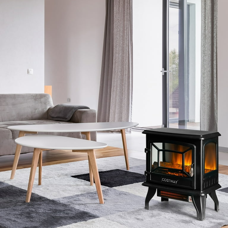 Costway 20'' Freestanding Electric Fireplace Heater Stove W/ Thermostat u0026  Flame Effect - Walmart.com