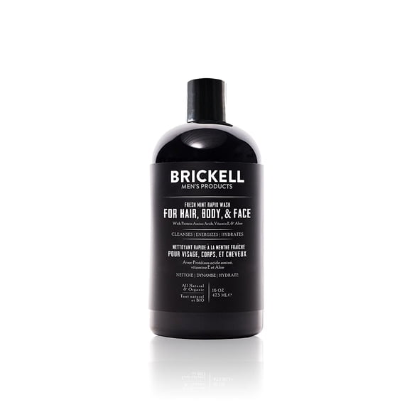 Brickell Men's Rapid Wash gel de lavado corporal 3 en 1 natural y orgánico para hombres, 16 onzas con aroma a menta fresca