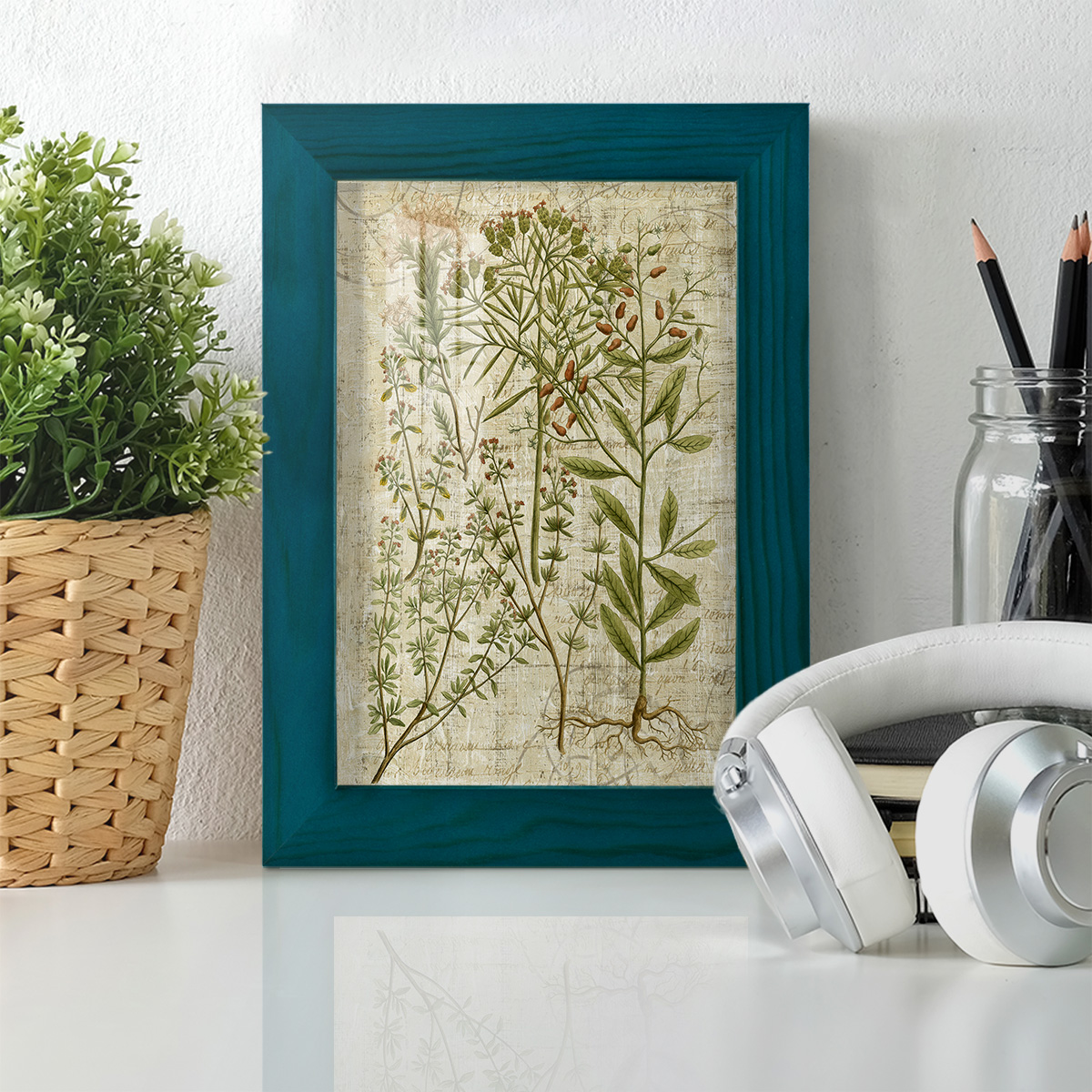Garden Verses I -Framed Print w/glass-Ocean Blue