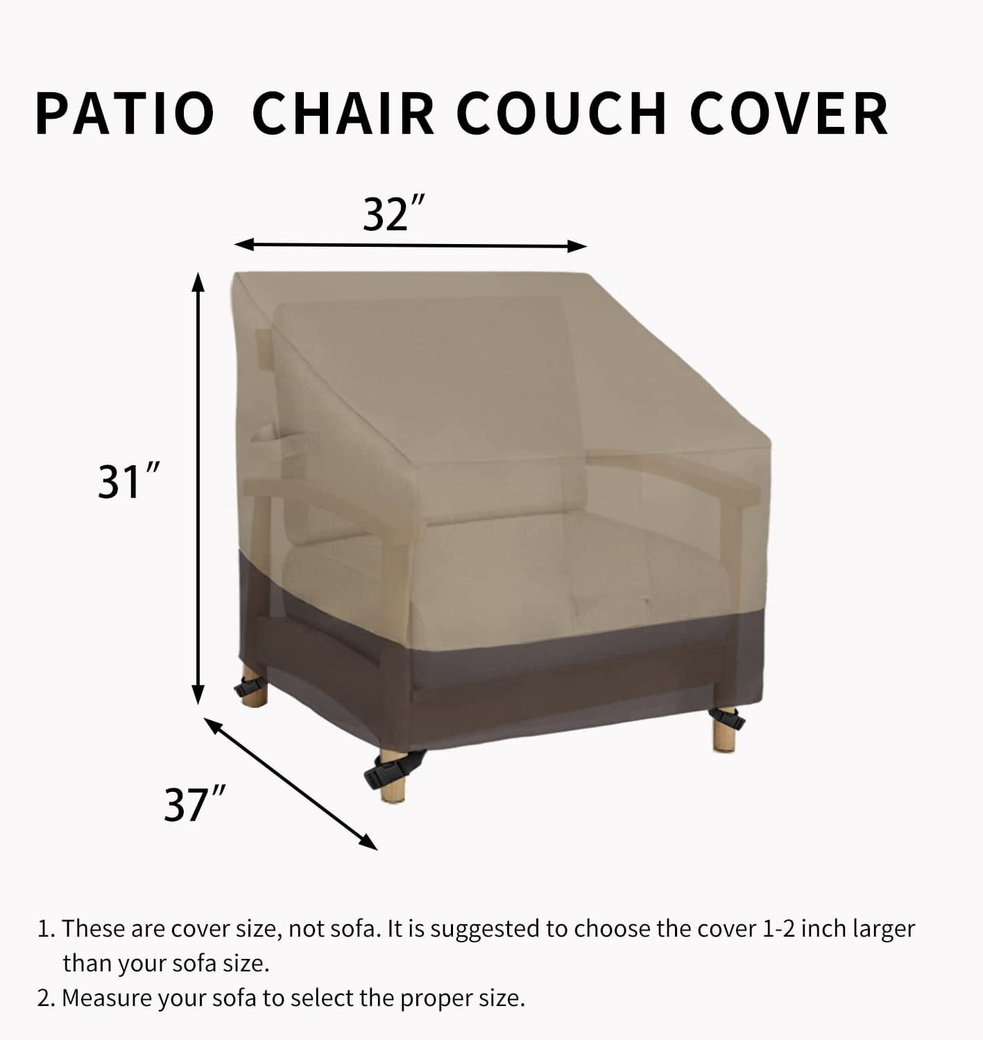 General Outdoor Chair Cover Waterproof, Heavy Duty Patio Chair Cover, Windproof Outdoor Furniture Cover with Air Vent (2 Pack-32Wx37Dx31H inch, Camel/Dark Brown)