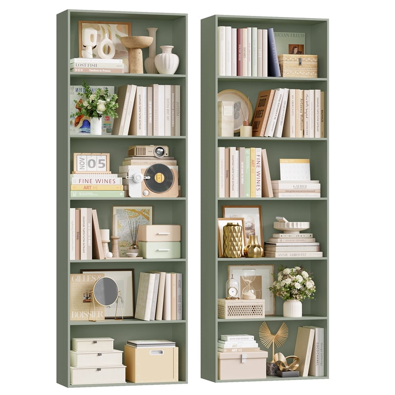 Homfa 6-Tier Bookshelf Set of 2, 70.9" Green Wood photo 8