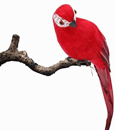 Garden Bird Statue 35cm Beautiful Red Simulation Parrot Decor Artificial Bird 