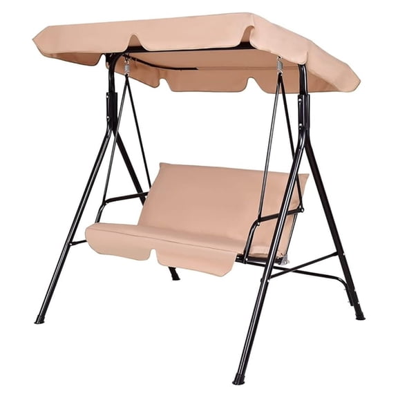 2-Person Patio Chair w/ Canopy, Outdoor Loveseat Lounge for Patio, Garden, Backyard - Adjustable Steel Frame & Padded Cushion (Brown)