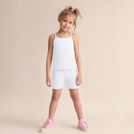 UACY Toddler Tank Tops Girls and Dance Shorts Toddler Sleeveless Strap Crop Gymnastics Yoga Shorts for Ballet (White 5-6 Years)