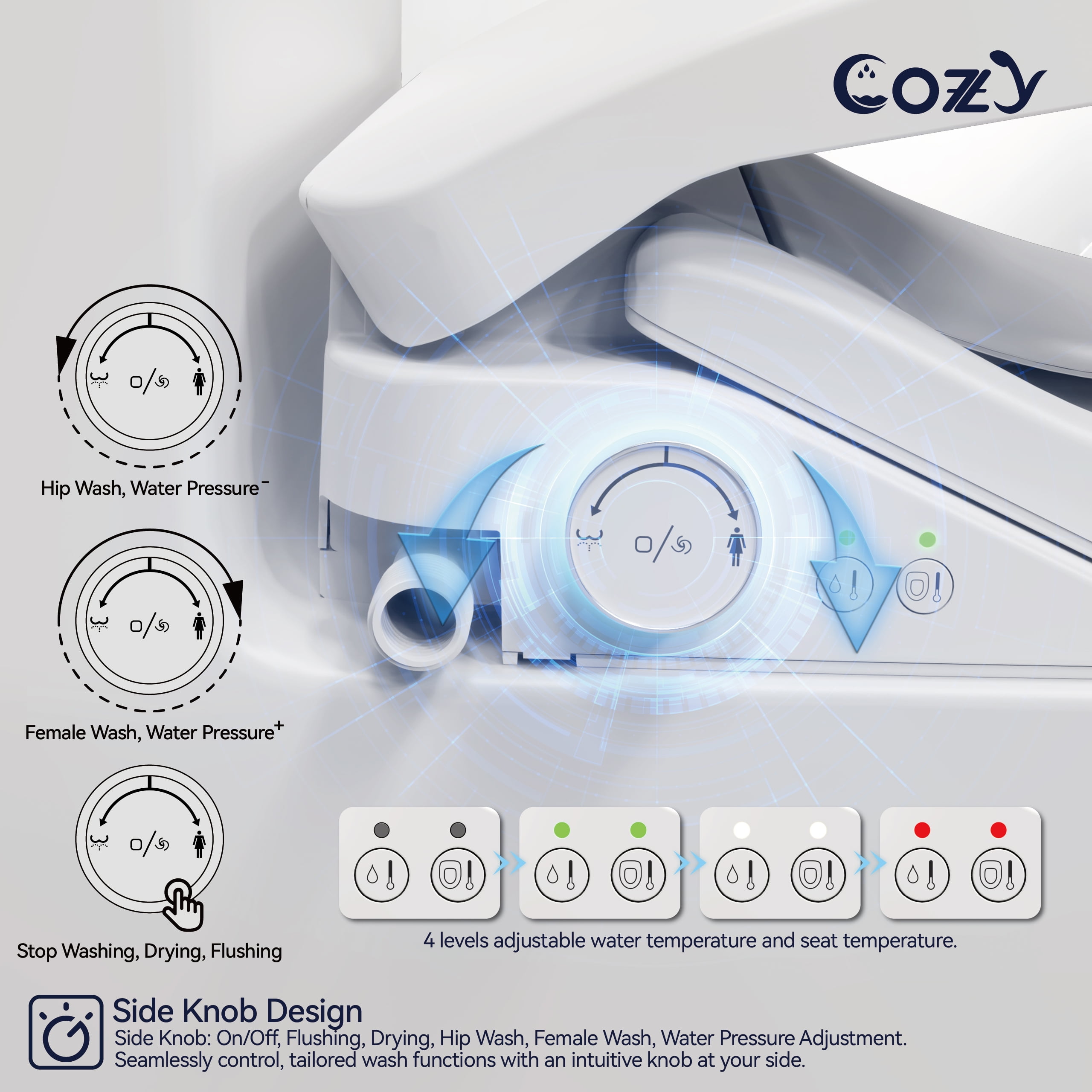 COZY Electric Bidet Toilet Seat, 15.4 x 19.9 Inch, Adjustable Bidet Toilet Seats