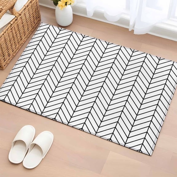 Entryway Rug 2'x3', White Geometric Small Rug for Kitchen Bathroom Door Mat Indoor Entrance, Modern Minimalism Black Striped Lines Non-Slip Area Rugs Floor Mats Carpet Front Door Rugs
