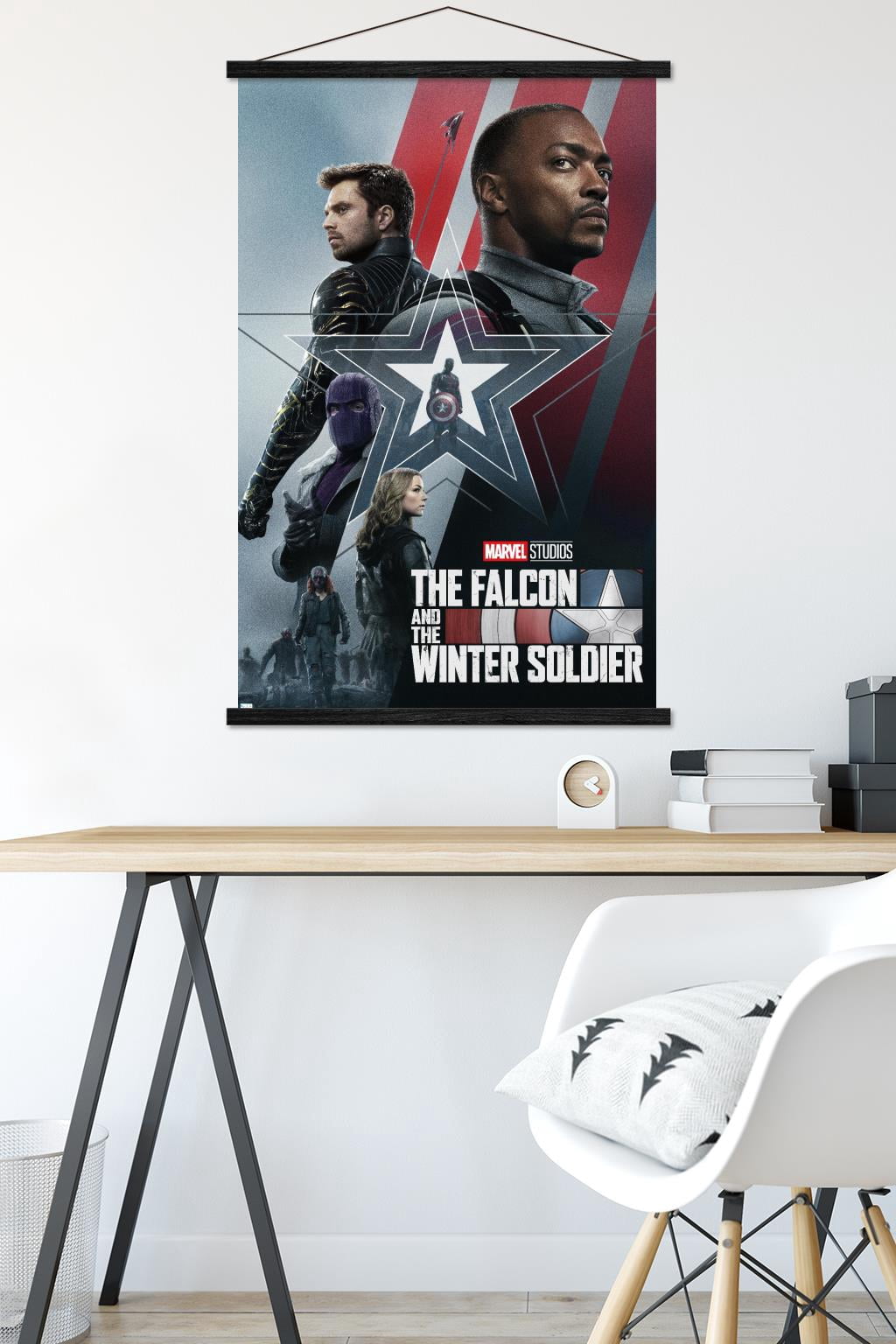 Marvel Falcon and Winter Soldier - Group One Sheet Wall Poster with Wooden Magnetic Frame, 22.375" x 34"