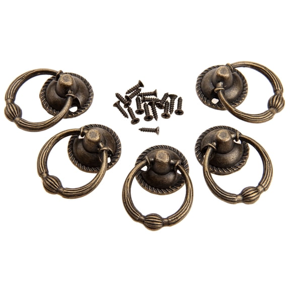 5pcs Pull Knobs Handles 37*27mm Antique Bronze Round Ring Iron Vintage Door box Cupboard Drawer Cabinet Furniture Hardware