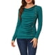 thumbnail image 1 of INSPIRAR CHIC Blusa de Manga Larga con Cuello de Cowl y Botones Decorativos, Frontal Fruncido, Ajuste Regular, Talla XS, Azul Verde, 1 of 8