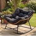thumbnail image 7 of HABUTWAY Outdoor Rocking Chair with Thick Cushion, Ergonomic Rattan Egg Chair with Secure Straps for Indoor, Supports Up to 450 lbs, Black, 7 of 7