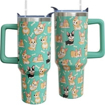 40 oz Corgi Tumbler with Handle Corgi Gifts for Women Insulated Stainless Steel Coffee Cup with Straw Travel Mug with Lid Water Bottle For Kids