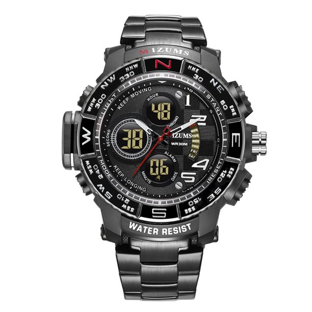 Reloj de hombre MIZUMS, caja de aleación de moda, correa de acero inoxidable, LED