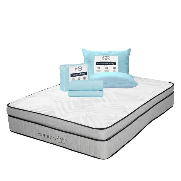 Colchón Queen Size Lipa Restonic + Almohada Trinity + Juego de Sábanas Trinity