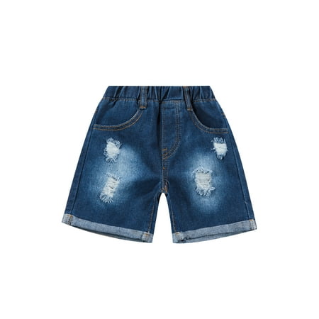 

Yinyinxull Summer Kids Baby Boys Denim Shorts Elastic High Waist Ripped Rolled Short Jeans with Pockets Blue 12-24 Months
