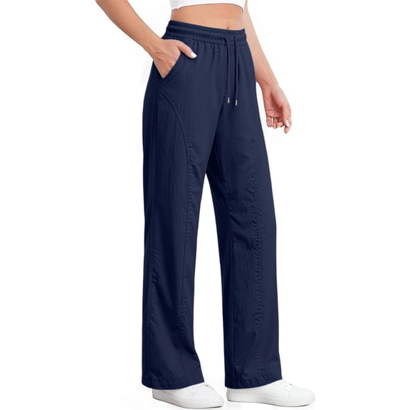 XuJwPNcy Pants for Women Casual Straight Leg Pants with Pockets Classic Basic Trousers Ladies Fall Outfit for Everyday Wear(Navy,XX-Small)