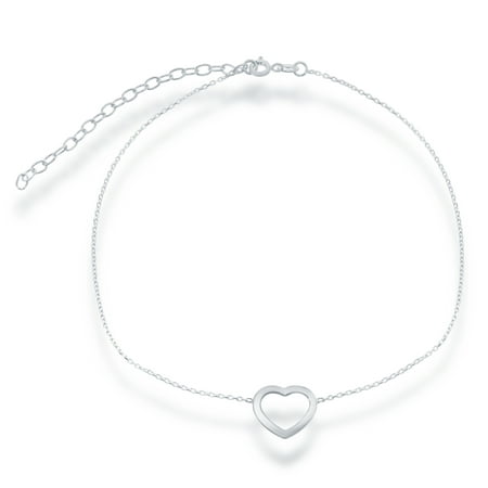 Sterling Silver 12" + 3" Open Heart Choker Necklace