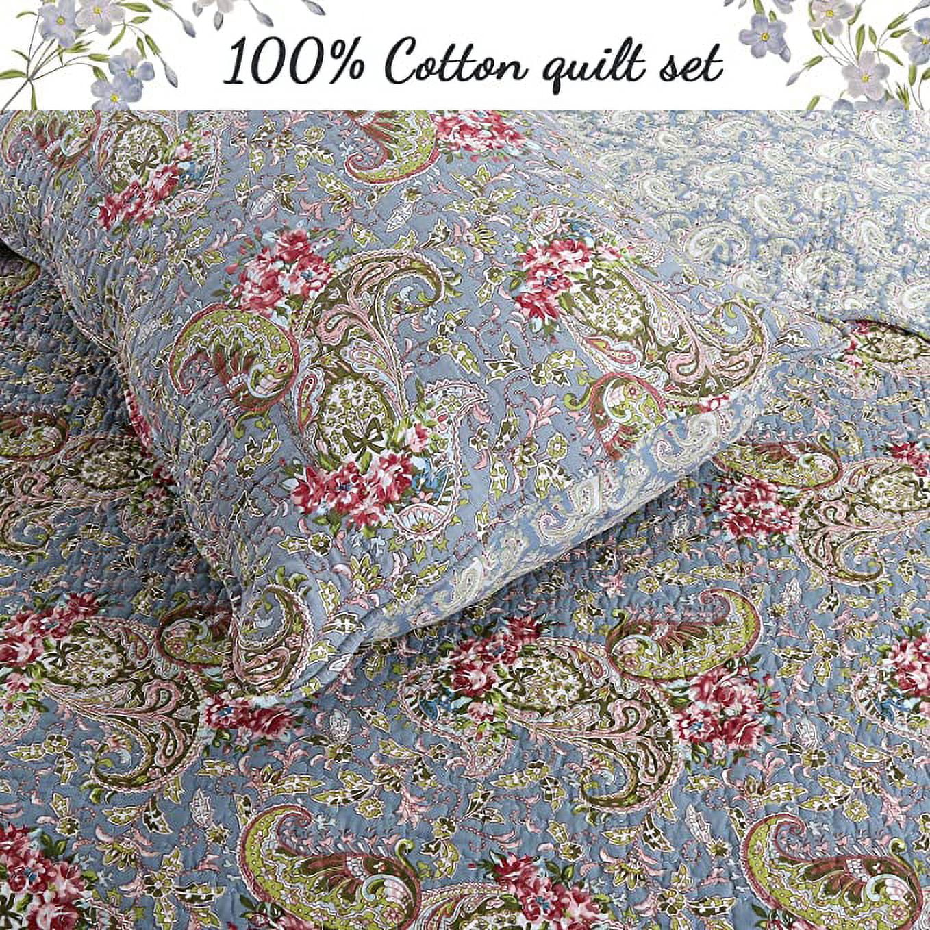 Cozy Line Kylie Floral Paisley 100% Cotton 3-Piece Quilt Set, King Set (Teal Blue, King - 3 Piece)