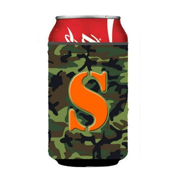 Letter S Initial Monogram - Camo Green Can Or Bottle  Hugger