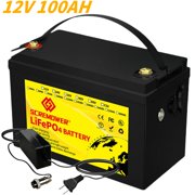 SCREMOWER LiFePO4 12V 100AH Lithium Iron Battery Built-in 100A BMS for RV, Golf Cart,Camping,Marine Battery