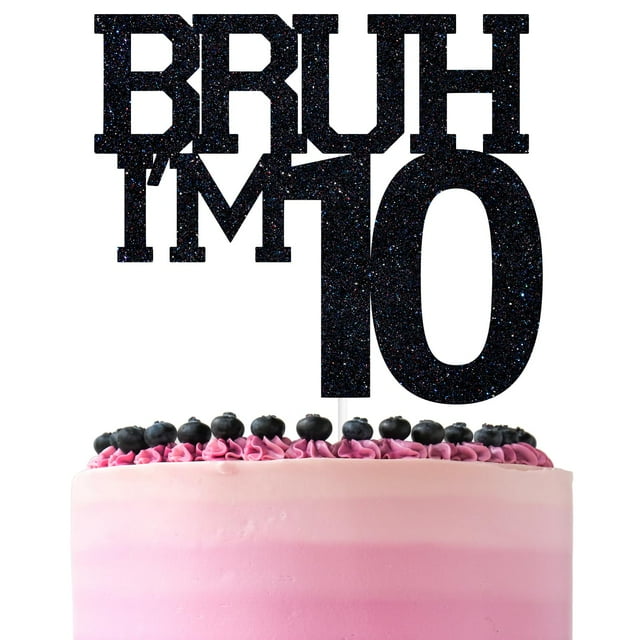Cake Topper ZACHAKO, brocha negra con purpurina, con estampado I'm 10, para cumpleaños número 10