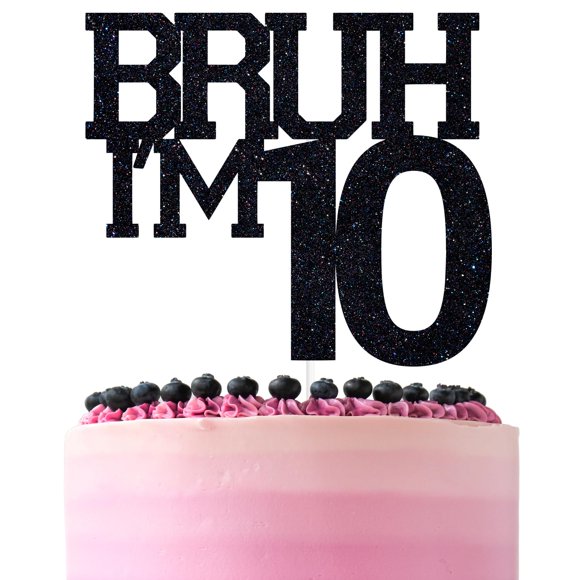 Cake Topper ZACHAKO, brocha negra con purpurina, con estampado I'm 10, para cumpleaños número 10