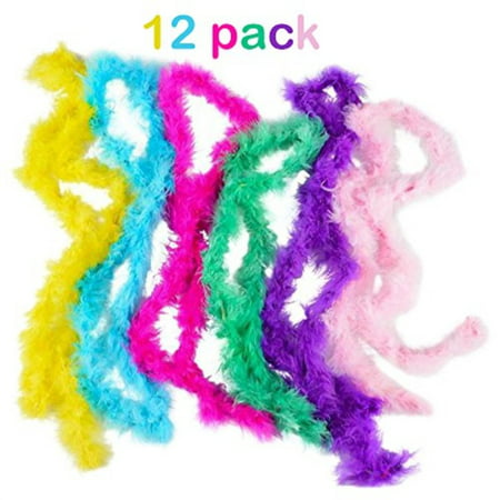 mini marabou feather boa- 12 pack of 44 inch- assorted - for halloween costumes, kids, gifts, props, & party favors - kidsco