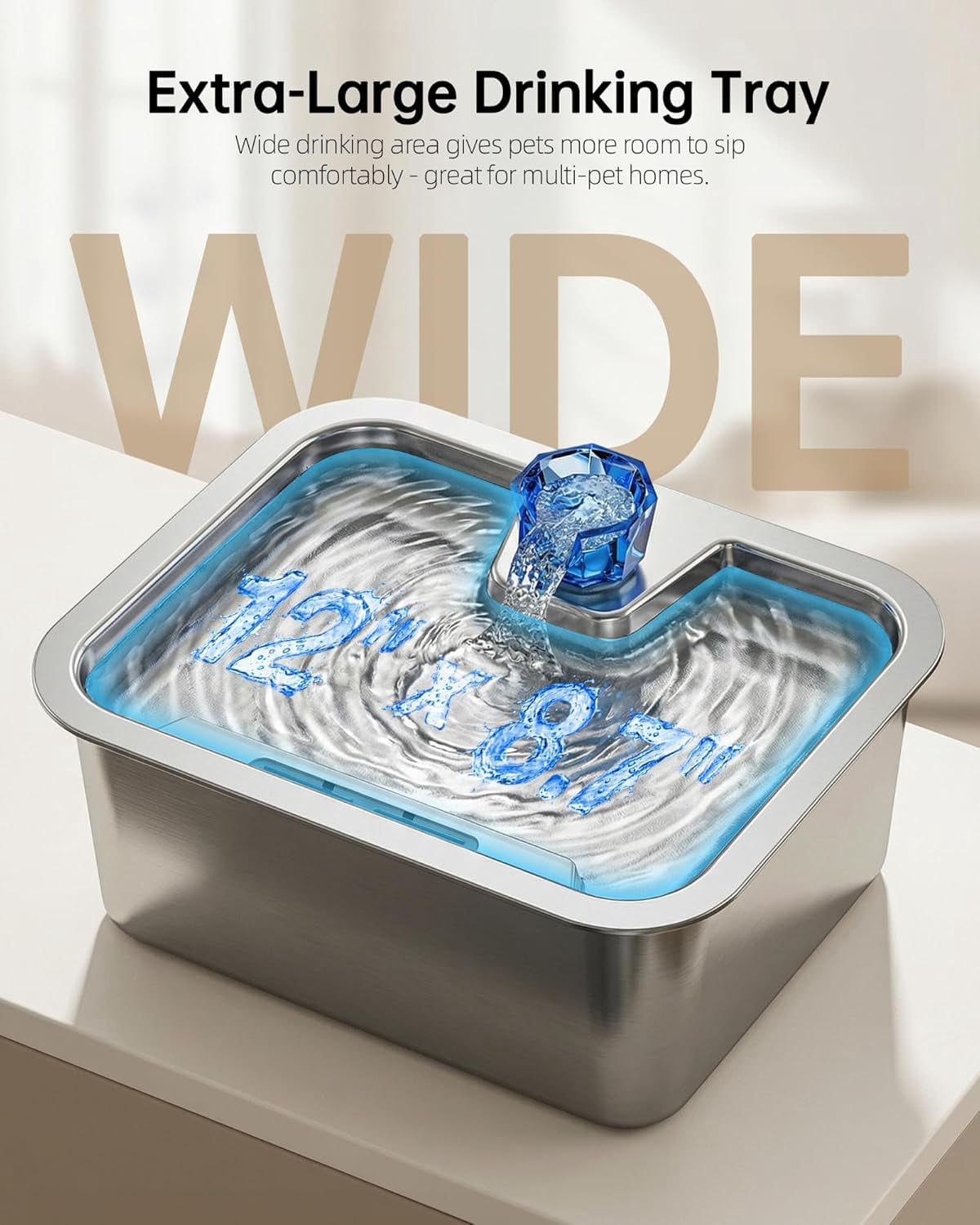 Dog Water Fountain with Silicone Mat - 3 Gallon Stainless Steel Pet Water Fountain with 6 Filters, Quiet Automatic Bowl Dispenser Drinking Waterer for Large Dogs & Multi-pet, Easy to Clean