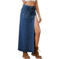 thumbnail image 2 of Skirts for Women with Pockets Frayed Raw Hem Stretch Waist Washed Slim Casual Long Blue Jean Skirts Boho Casual Beach Dress White Party Dresses 2024, 2 of 7