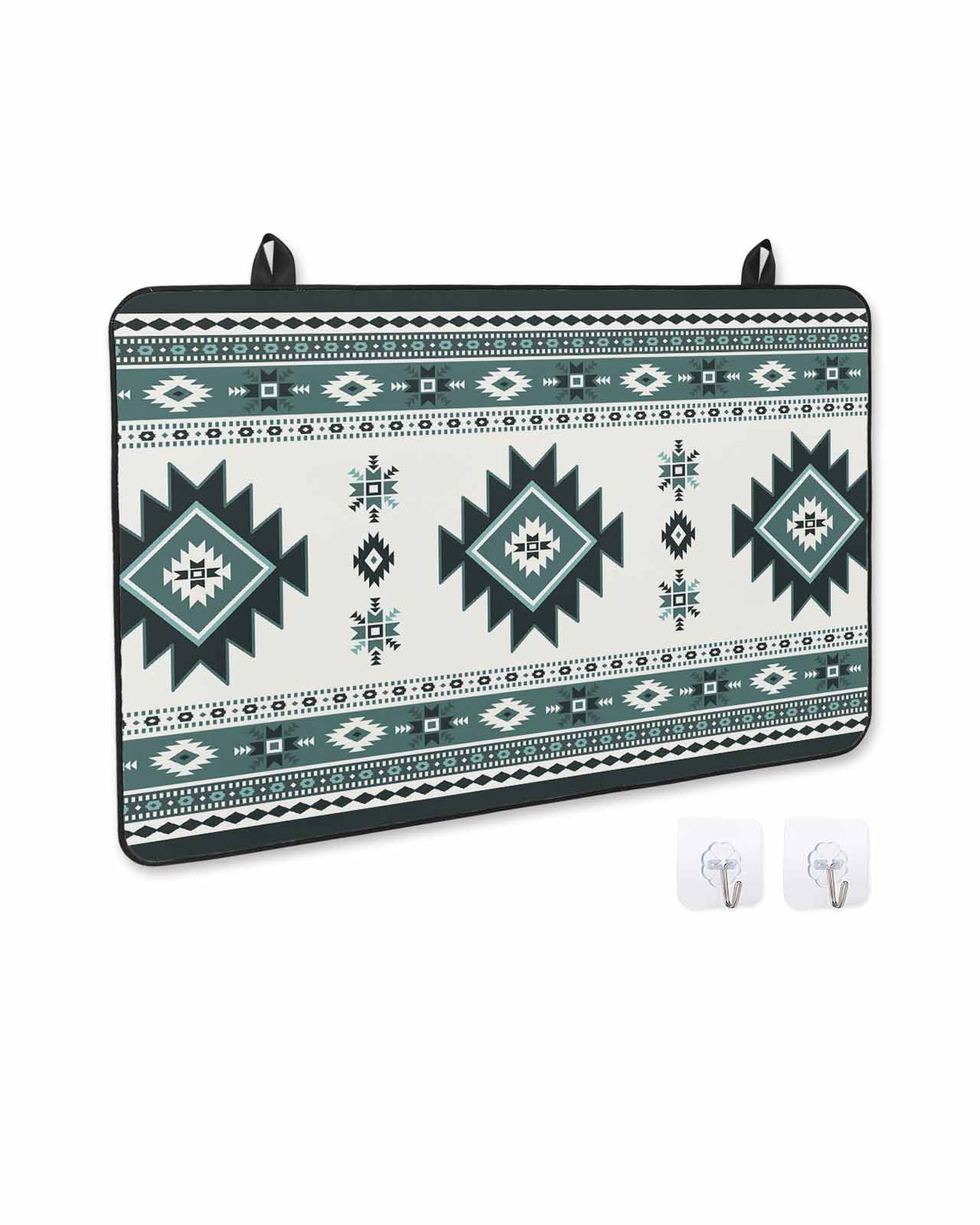 nqOlkjepod Large Induction Cooktop Protector Mat 36"x21", Green Boho Stove Top Covers for Electric Stove, Ethnic Tribal Aztec Abstract Geometric Motifs Stove Burner Cover Mats, Glass Top Stove Cover