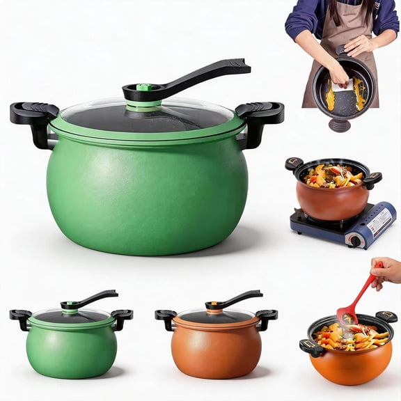 Multifunctional Large Capacity Non-Stick Pressure Cooker, 8 Qt Mlicro Pressure Cooker Pot, Glass Cover & Anti-Scalding Handle, for All Stovetops (Green)